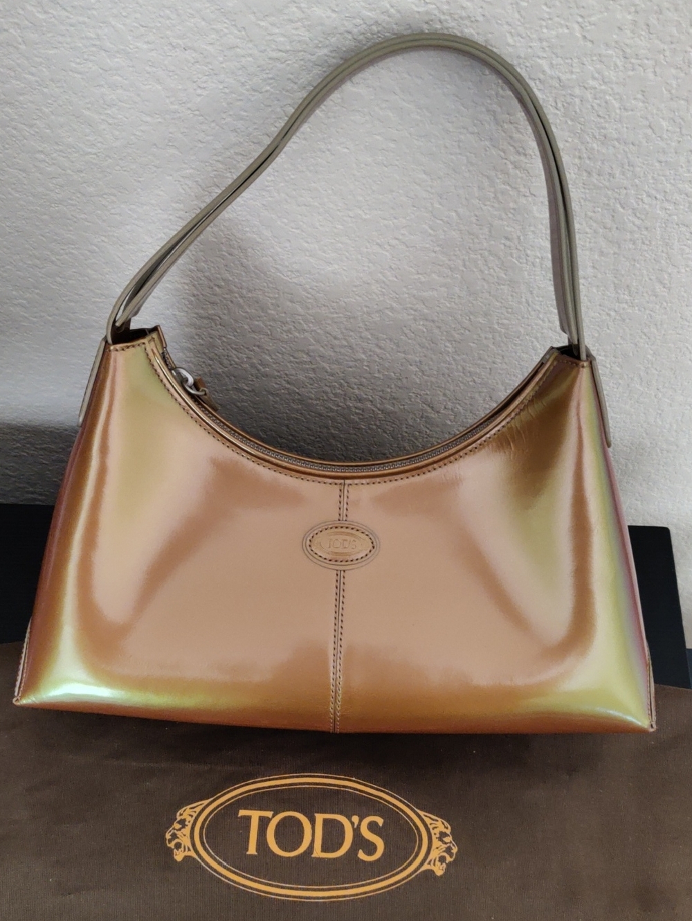 TOD'S Iridescent Bronze-Gold Shoulder Bag